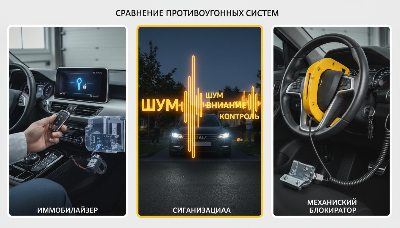 Сравнение противоугонных систем: иммобилайзеры, сигнализации, механические блокираторы. Сигнализация: шум, внимание и контроль Сравнение противоугонных систем: иммобилайзеры, сигнализации, механические блокираторы. Сигнализация: шум, внимание и контроль